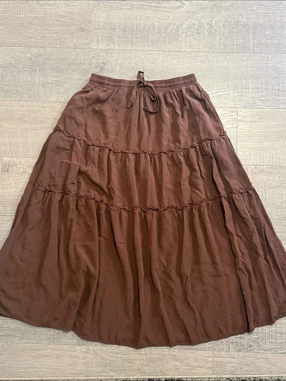 Tiered Drawstring Maxi Skirt in Chocolate Brown - Picture 1 of 4